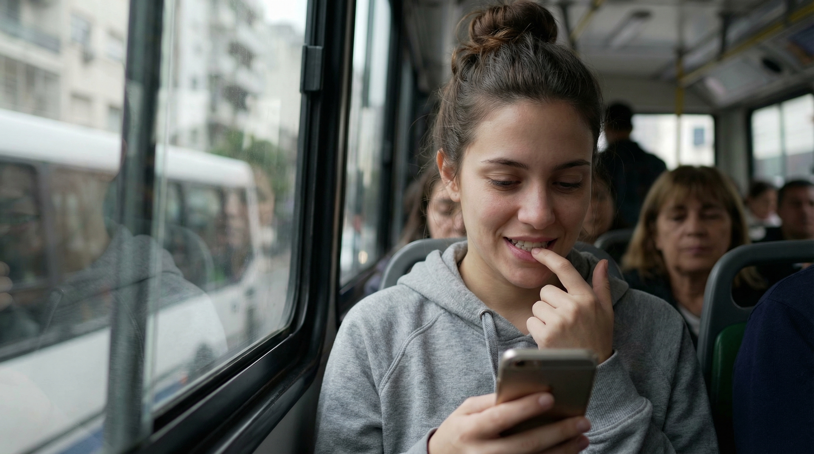 Joven mirando su progreso con curiosidad